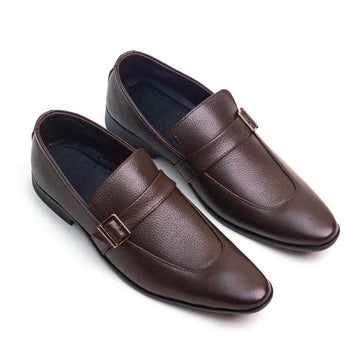 Men’s Brown Buckle Leather Slip-On Dress Shoes – Premium Formal Style