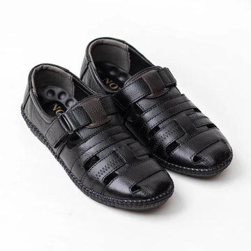 Men’s Black Leather Fisherman Sandals – Breathable Comfort Wear