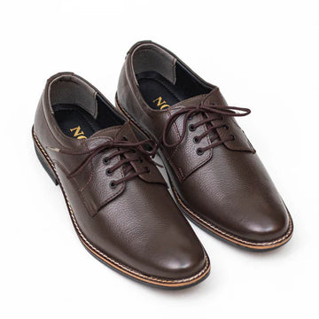Brown Genuine Leather Derby Shoes for Men – Classic Formal Style